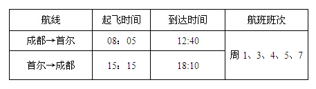 7月国航将开通成都直飞韩国首尔航线!