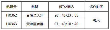 香港航空加密香港至天津航线航班,每天两班往返!
